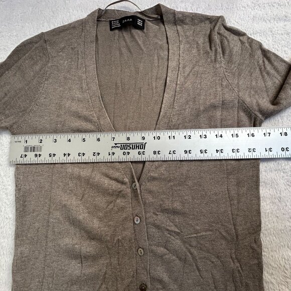 Zara Women Long Taupe Button-Down V-Neck Cardigan Sweater Medium Pockets Casual - Picture 5 of 6